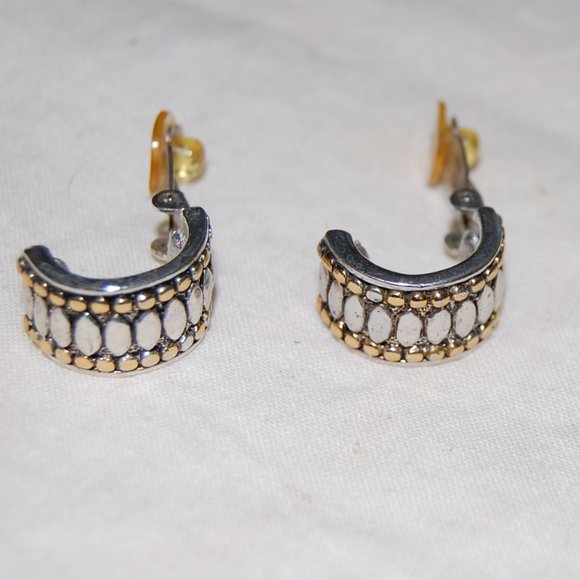 Small SiIver/Gold 1/2 Circle  Clip Earrings - Picture 9 of 11